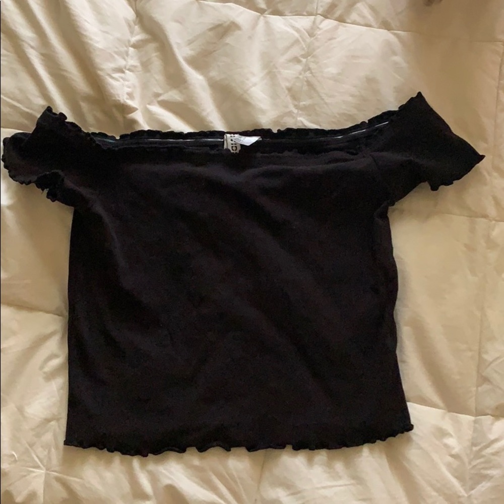 Lettuce hem off the shoulder black crop top